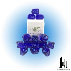 SET OF 15 DICE: TRANSLUCENT BLACK/LIGHT BLUE